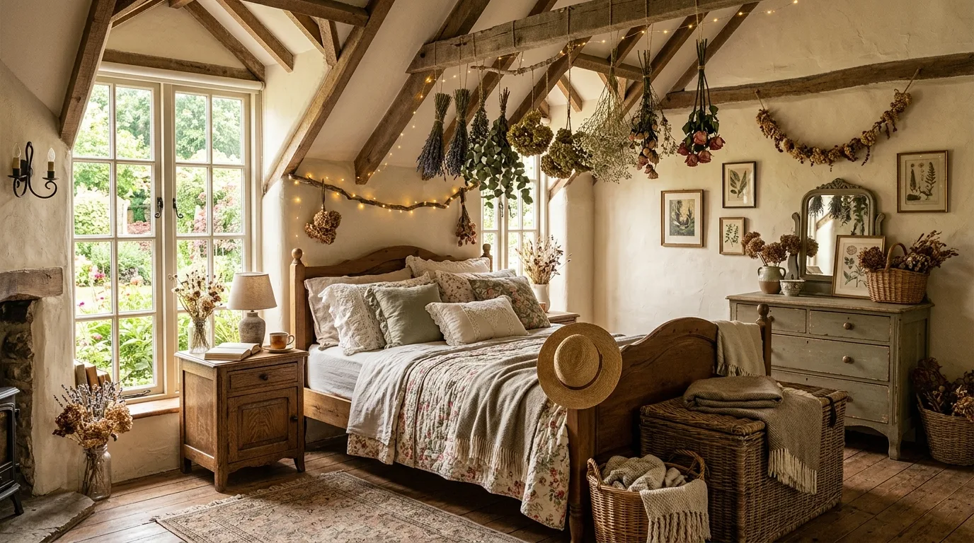 Hide storage in ways that still feel charming inspiration for a cottagecore bedroom.